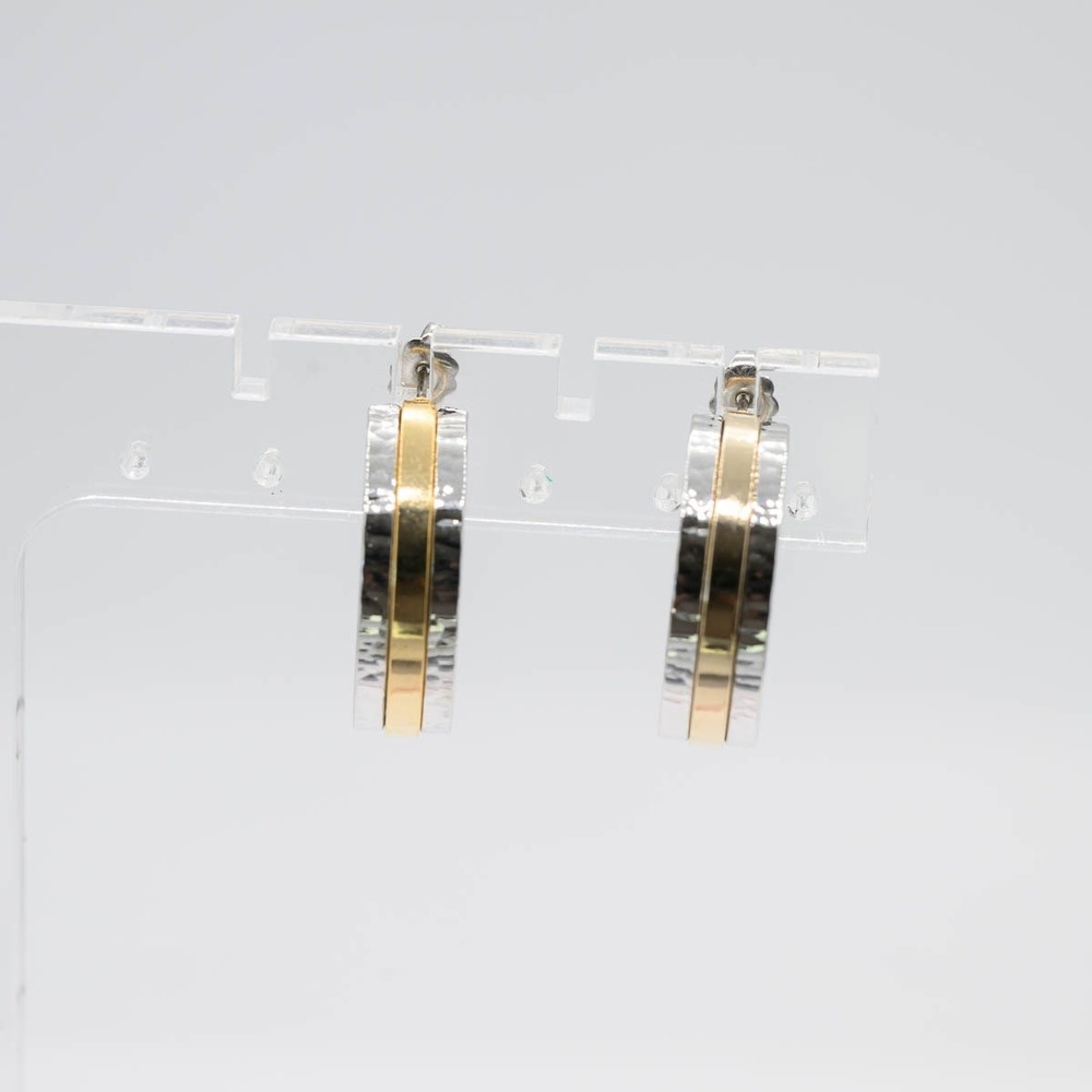 Hoop Earrings Silver Gold Silver Tone Hammered Two Tone C-Hoop